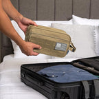 PAVILIA Tactical Toiletry Bag for Men, Travel Hygiene Bag, Military Gear Dopp Kit, Water Resist Molle Accessories Pouch, Mens Shaving Essentials, Gym Bathroom Shower Small Toiletries Tool EDC, Tan