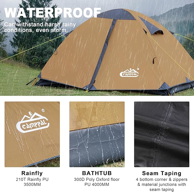 2 Person Backpacking Tent, Waterproof Windproof Two Person Tent, Lightweight Easy Setup 2 Man Tent for Camping Hiking Cycling