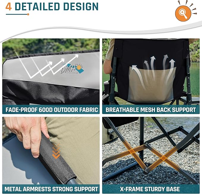 Camping Chairs Directors Chair with Side Table, Mesh Backrest Folding Lawn Chairs with Pocket, Foldable Camp Chair for Outdoor, Picnic, Sports and Fishing, Black