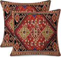 Outdoor Waterproof Pillow Covers 18x18 Inch Set of 2 Tribal Abstract Red and Black Vintage Carpet Pattern Decorative Farmhouse Pillow Covers for Couch Garden Balcony