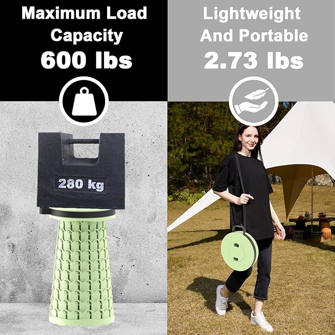 ALEVMOOM Upgraded Portable Collapsible Stool with Cushion, Telescoping Folding Stool for Adults, Lightweight Yet More Sturdy Capacity 600 lbs for Camping Fishing Hiking BBQ