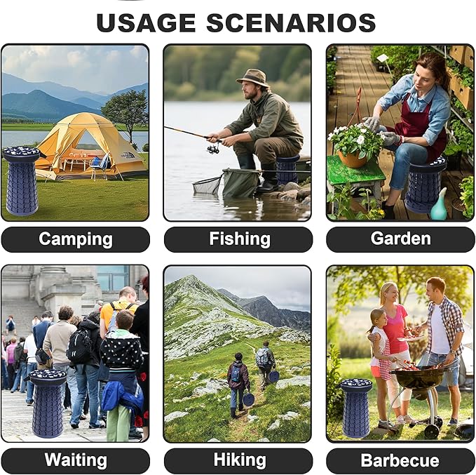 ALEVMOOM Upgraded Collapsible Stool with Thickened Cushion 18.1",600Lbs Max Weight Wider & Taller Pop Up Stool, Heavy Duty Portable Retractable Folding Chair or Travel Foot Rest for Camping & Outdoors