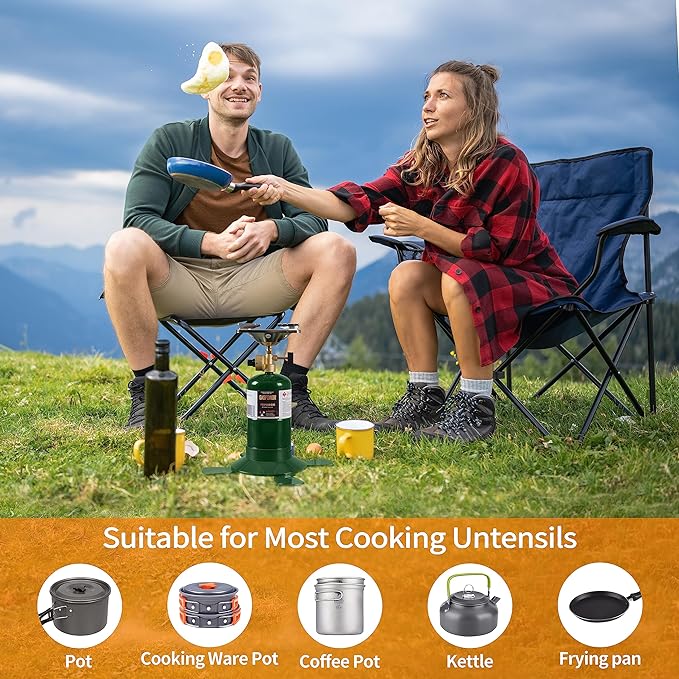 Propane Cylinder Top Stove with Adjustable Burner, Portable Camping/Backpacking Cooker 10000BTU,Camping Stove Propane,Single Burner Propane Stove,Camp Gas Stove with a USB Ligther (Fuel not included)