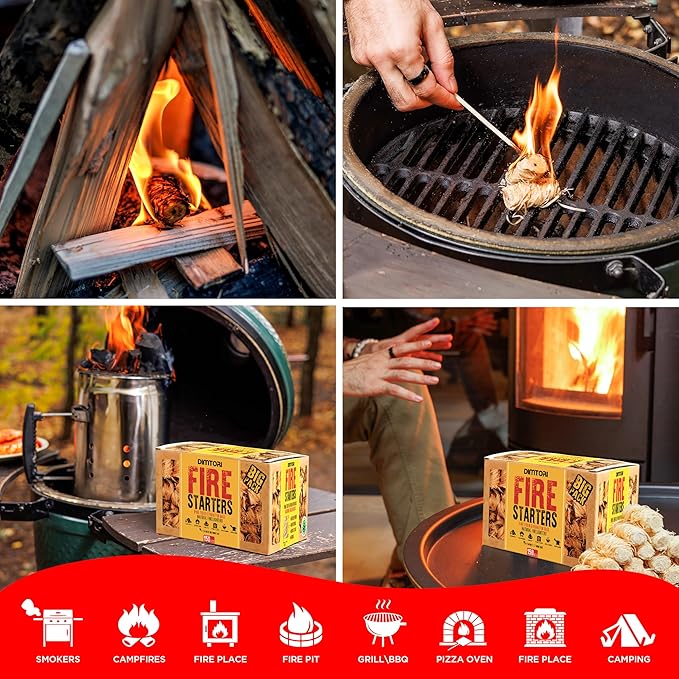 150 pcs Fire Starter for Indoor and Outdoor Use - Natural, Eco-Friendly Firelighter for Grills, Smokers, Fire Pits, Wood Stoves - Waterproof, All-Weather Charcoal Starter, Fire Starters for Campfires