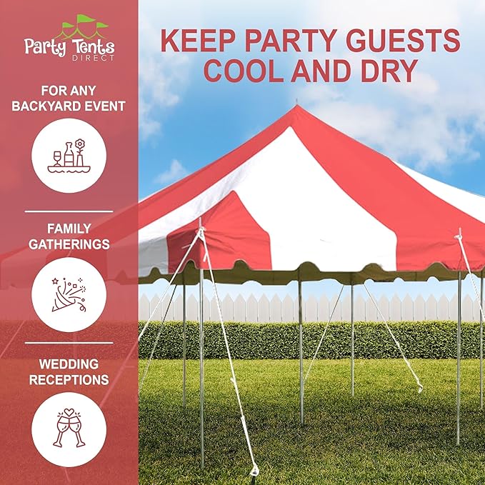Party Tents Direct 20'x20' Weekender Standard Canopy Pole Tent - Easy Up Canopy Tent with 80 Person Capacity - Outdoor Canopies for Parties, Weddings, & Events (Red/White Top)