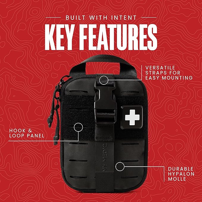 My Medic Sidekick - Camping Hiking and Backpacking First Aid Kit - 70 Items - HSA and FSA Eligible - Small Ifak Great For Travel or Motorcycle - Portable Emergency Kit – Black