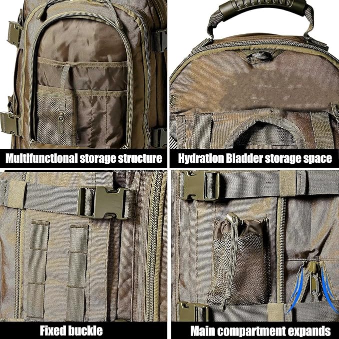 Tactical Backpack Military Hiking Daypack - Molle Backpack for Men 3 Day Assault Pack Bug Out Bag for Camping Travel Army Hunting Gym Rucksack Survival (Green)