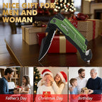 ALBATROSS 7-in-1 Folding Pocket Knife with Glass Breaker, Seatbelt Cutter, Serrated Blade, LED Flashlight, Fire Starter & Bottle Opener - Emergency & Outdoor Tool with Pouch (Green) FK01-GN