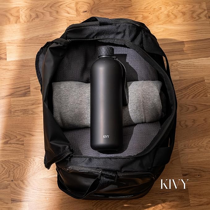 KIVY Large Water Bottle 50oz [Lightweight & Shatterproof] Fits Backpack & Cupholder for Travel, Sports, School - Black water bottle no straw - 1.5 Liter water bottles - 50oz Water bottle