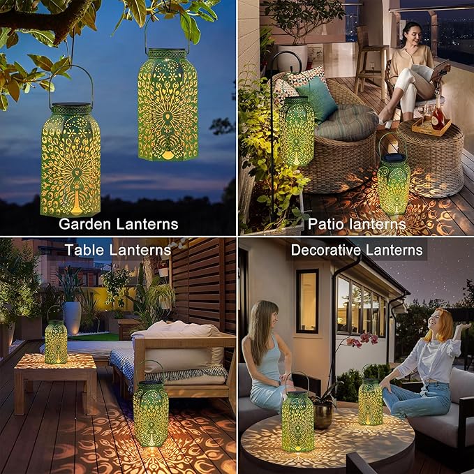 Homeimpro Solar Outdoor Lanterns Waterproof Peacock Gardening Gifts for Mom, Big Solar Garden Yard Art, Outside, Patio, Birthday Mothers' Day Gifts Grandma Wife (2Pack, Antique Green)