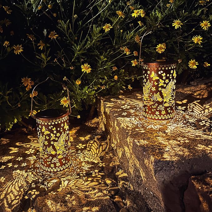 Solar Lanterns Outdoor Hanging Lantern Lights,Fairy Metal Decor Lanterns-Waterproof LED Decorative Light for Garden Patio Yard Lawn Backyard Front Porch as Gifts for Mom Grandma Women