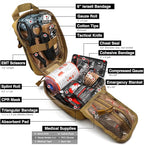 Survival First Aid Kit with Israeli Bandage, Splint, Chest Seal, Tactical Military Combat Molle IFAK for Wound Care, Bleeding Control, Trauma Hemorrhage and More