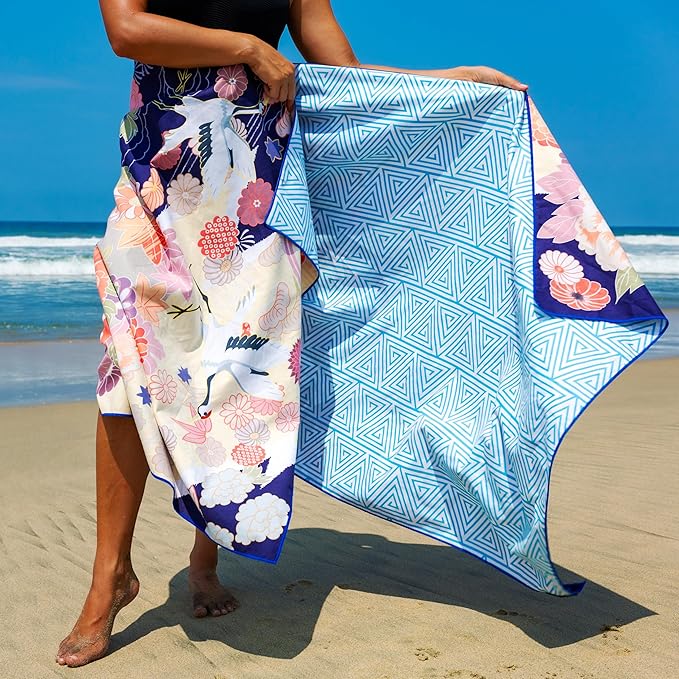Quick Dry Towel Extra Large 78x35 Inch - Microfiber Beach Towel - Perfect for Beach, Travel, Swimming, Pool, Yoga, Hiking, Camping - Lightweight, Fast Drying, Compact for Adults (Kimono Gold)