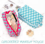 PAZIMIIK Checkered Makeup Bag for Purse Portable Zipper Make Up Pouch Small Cosmetic Case for Travel Accessories Magenta Green