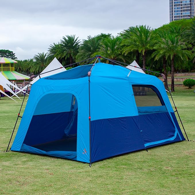 KTT Instant Tent 6 Person(C),Large Family Cabin Tents,Automatic Tent Build Quickly in 60S,2 Rooms,2 Top Windows,3 Doors and 3 Windows with Mesh,Waterproof,Big Tents for Outdoor,Picnic,Camping