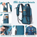 BECOJADDE 15L Small Hiking Backpack for Men Women Foldable Packable Back Pack Ultralight Hiking Daypack for Travel Camping Outdoor, Turquoise