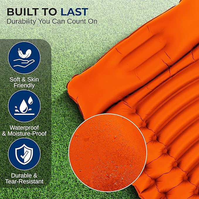 SereneLife Lightweight & Compact Camping Gear – Sleeping Pads & Bags with Built-in Pillows for Outdoor Comfort, Waterproof & Tear-Resistant Design, Perfect for Hiking, Backpacking, Couples & Solo Use