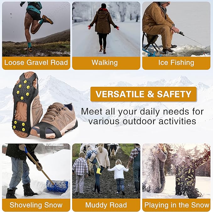 Ice Cleats Snow Traction Cleats for Shoes and Boots,10-Studs Anti-Slip Ice Grippers Rubber Crampons Cleats for Walking on Snow and Ice Slip-on Stretch Overshoe Footwear