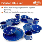 GSI Outdoors Pioneer Enamel 12 Pieces (4-Person) Dish Set I Enamelware Dishes Including Plates, Bowls and Mugs for Camping, Outdoors, RV, Camp, Blue