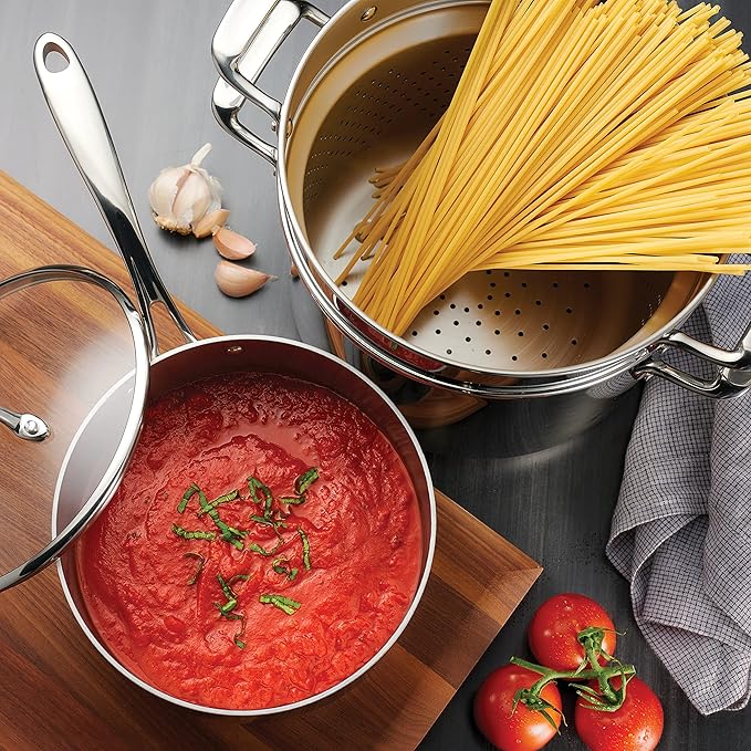 Tramontina Tri-Ply Clad Stainless Steel 14-Piece Cookware Set with Glass Lids, Pots and Pans Kitchen Set, Induction-Ready, Dishwasher-Safe, Made in Brazil