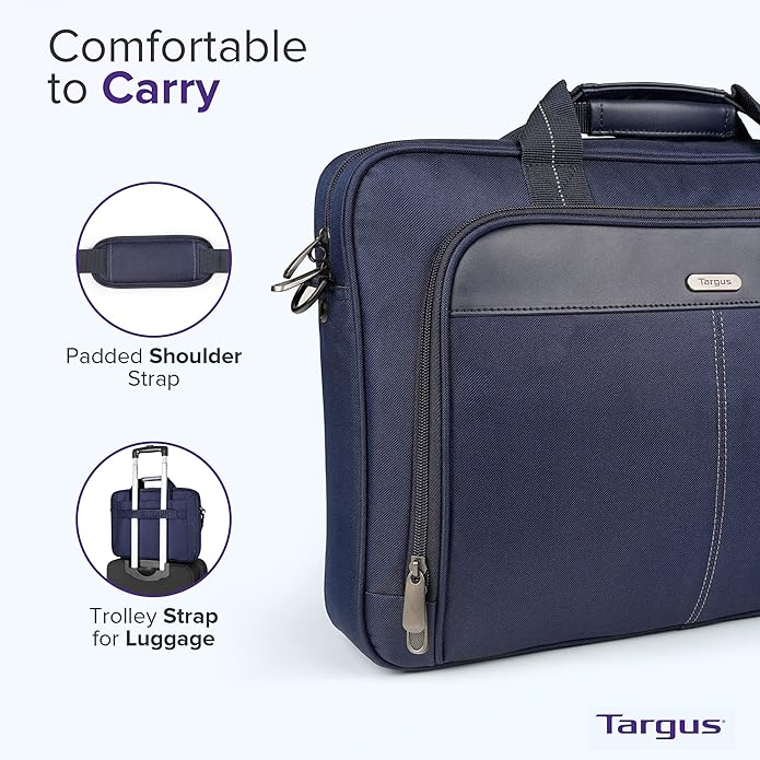 Targus Classic Slim Laptop Bag - Ergonomic Briefcase and Messenger Bag - Spacious Foam Padded for Laptops and Under