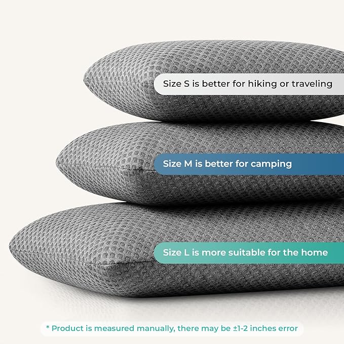Travel Pillow Memory Foam Pillows, Camping Pillow-Compressible Medium Firm, Breathable Cover, Ideal Backpacking Hiking, Bed Pillows, Airplane and Car (Dark Grey, L)