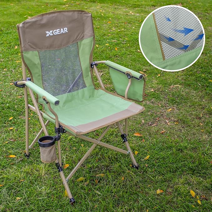Camping Chair for Adults 350 LBS Support Camp Chair 2PCS with Breathable Mesh Back Fabric with Arm Rest Cup Holder and Portable Carrying Bag