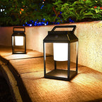 Solar Outdoor Lantern Aluminum LED Portable Rechargeable Table Lamp 35W 3000K Outdoor Nightstand Lamp IP44 Waterproof Cordless Touch Control USB Solar 2 in 1 Hand Light for Patio, Black