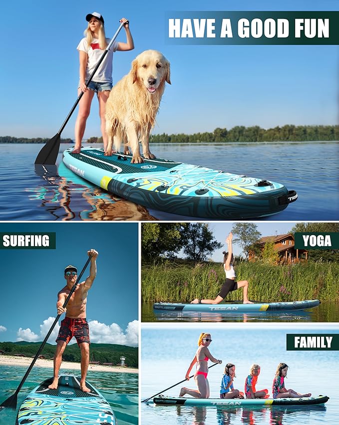 11'6x35'' Extra Wide Inflatable Paddle Board,All-Round Ultra Stable Stand Up Paddleboards with Plus Kits for 450lb/3 People/Family,Dual Bungees, Camera Mount, 100L Backpack, Dual-Action Pump