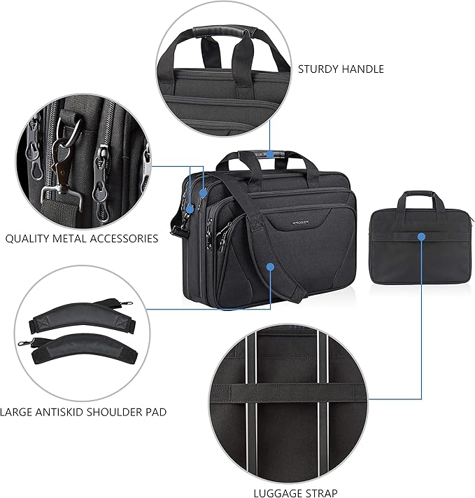 KROSER Laptop Bag Premium Laptop Briefcase Fits Up to 17.3 Inch Laptop Expandable Water-Repellent Shoulder Messenger Bag Computer Bag for Travel/Business/Men/Women-Black