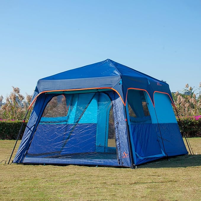 KTT Instant Tent 6 Person(C),Large Family Cabin Tents,Automatic Tent Build Quickly in 60S,2 Rooms,2 Top Windows,3 Doors and 3 Windows with Mesh,Waterproof,Big Tents for Outdoor,Picnic,Camping