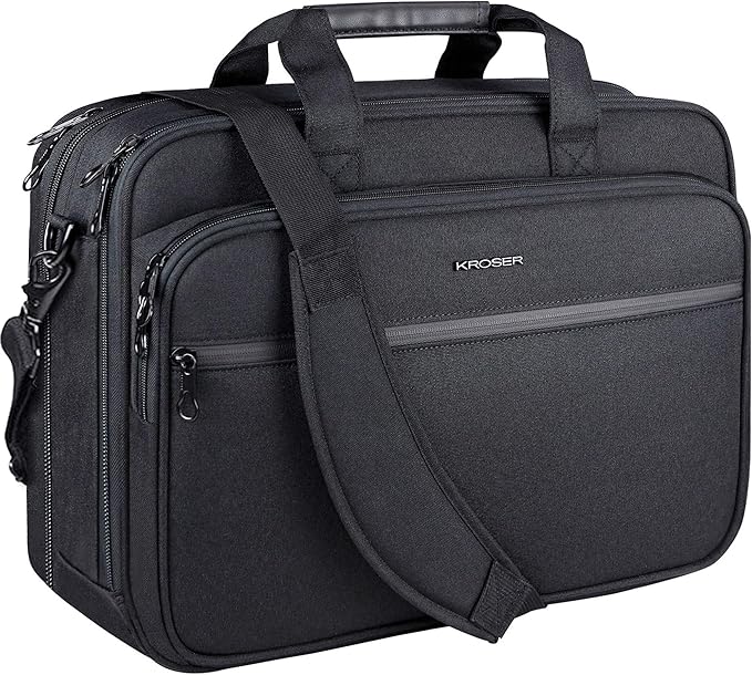 KROSER Laptop Bag Premium Laptop Briefcase Fits Up to 17.3 Inch Laptop Expandable Water-Repellent Shoulder Messenger Bag Computer Bag with RFID Pockets for Travel/Business/Men/Women-Black