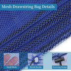6PCS Blue Mesh Bag Drawstring, 23 x 47 Inch Net Bag with Lock, Multipurpose Storage Bags for Gym, Laundry, Balls, Beach and Toys