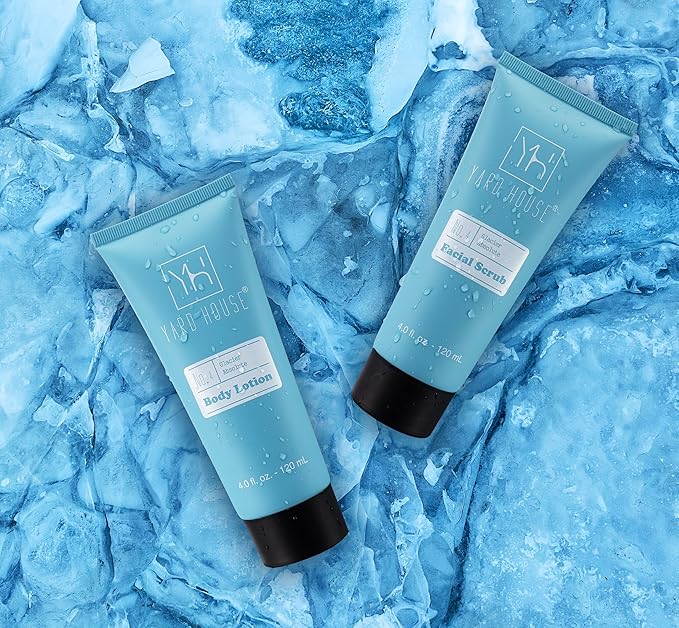 Yard House Bath and Body Mens Gift Set - Glacier Absolute - Premium Fathers Day Birthday Christmas Gifts Ideas For Him - Skin Care Kits For Men in Leather Toiletry Bag w. Full Size Items