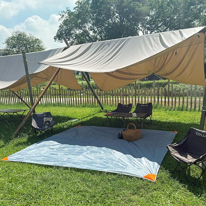 Large Beach Blanket 9FT Foldable Lightweight Picnic Mat Portable Camping Tarp Tent Blankets Washable Quick Dry Rug Compact Beach Mats Hiking Outdoor Essentials (Gray/Orange 118"*110"/9.19ft×9.84ft)