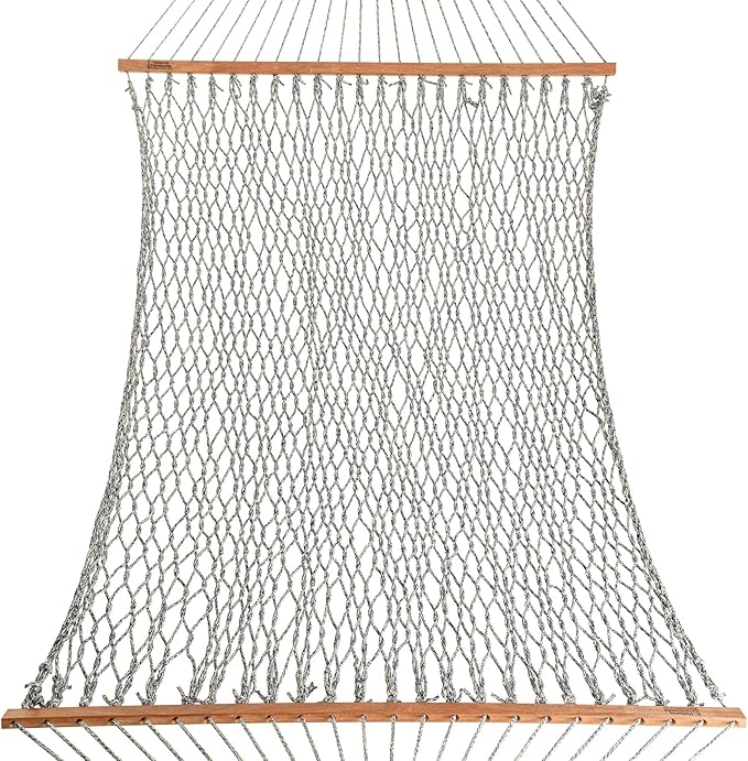 Hatteras Hammocks Deluxe Navy Oatmeal Heirloom Tweed Duracord Rope Hammock with Free Extension Chains & Tree Hooks, Handcrafted in The USA, 450 LB Weight Capacity, 13 ft. x 60 in