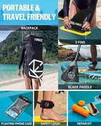 11’×34"×6" Extra Wide Inflatable Stand Up Paddle Board, Sup Board with Removable Fins, Backpack, Floating Paddle, Safety Leash, Floating Phone Case for Adults & Youth of All Skill Levels