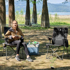 EVER ADVANCED Reclining Camping Chairs for Adult Lightweight, Folding Recliner Chair with Adjustable Back, 4-Level Lounge Chairs, Portable Lawn Chairs for Patio Balcony, Supports 350lbs Black