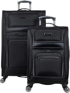 Kenneth Cole REACTION Rugged Roamer Lightweight Softside Expandable 8-Wheel Spinner Luggage, Black, 2-Piece (20” Carry-On/28” Check Size)