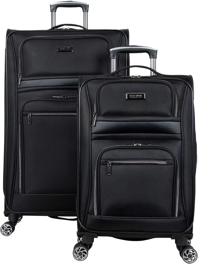 Kenneth Cole REACTION Rugged Roamer Lightweight Softside Expandable 8-Wheel Spinner Luggage, Black, 2-Piece (20” Carry-On/28” Check Size)