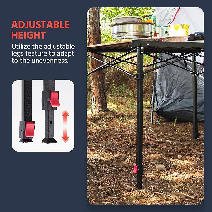 OUTSIDER Folding Camping Table Adjustable Height Foldable Roll-up Aluminum Camp Table Portable Table with Carry Bag - for Outdoor Cooking, Beach, Picnic, BBQ, Travel Style2