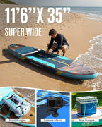 ZLX 11'6" Extra Wide Inflatable Stand Up Paddle Board SUP, Stable Non-Slip Deck Pad, Unique Fin System and Premium iSUP Accessories - Portable Backpack & Upgraded Pump for Adults, All Skill Levels