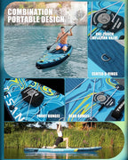 11'6x35'' Extra Wide Inflatable Paddle Board,All-Round Ultra Stable Stand Up Paddleboards with Plus Kits for 450lb/3 People/Family,Dual Bungees, Camera Mount, 100L Backpack, Dual-Action Pump
