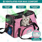 PetAmi Airline Approved Pet Carrier for Cats & Small Dogs, Soft Sided TSA Travel Carrier Bag with Sherpa Bed, Breathable Mesh Ventilation, Collapsible Bowl, Fits Under Seat, Up to 18 lbs, Large Pink