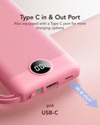 VRURC Portable Charger Power Bank, 10000mAh Travel Essentials Battery Pack, 5 Outputs 2 Inputs Slim Charging Bank Built-in Cables Cords Wires Compatible with iPhone,Samsung,Android-Barbie Pink(1 Pack)