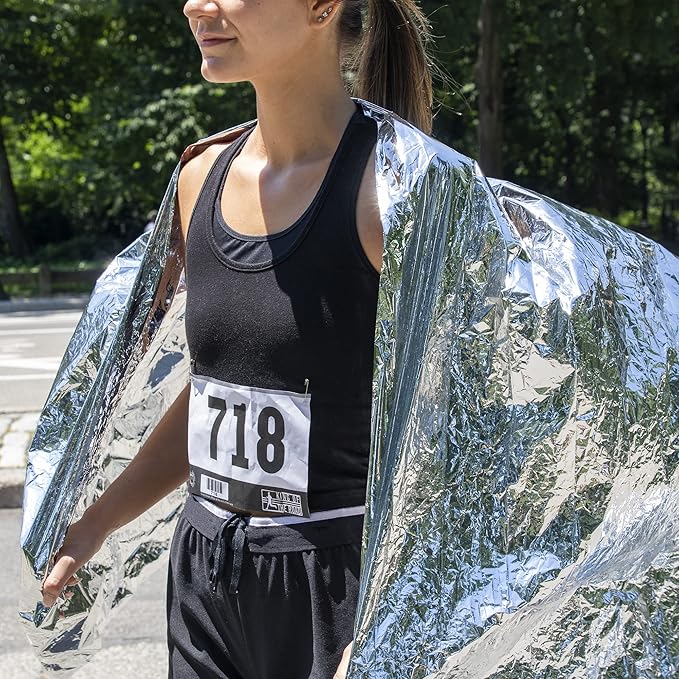 10 Pack Mylar Emergency Thermal Blankets for Survival, Thick Reusable Mylar Space Blankets Bulk 52x84 Emergency Foil Blankets for Warmth, Camping, Runners, Spa, First Responders