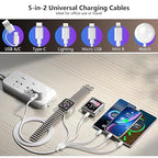 5-in-2 Multi Charging Cable for Apple Watch Charger: USB A/C Input, Lightning/Type C/Micro/Mini B/Wireless Output, for iPhone 15-13, iWatch 1-9, Galaxy S23-22, 4FT- Fast Charge- White