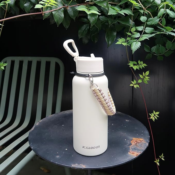 KXIAOCHEN Insulated Water Bottle, Stainless Steel Water Bottle, 2 Lids (Straw and Handle Lid),Wide Mouth Metal Water Bottles Keep Hot and Cold, Double Walled, Thermo Mug, Metal Canteen