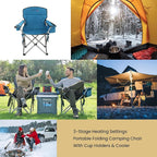 ARROWHEAD OUTDOOR 2-Pack Heated Folding Camping Chair with Cooler, 3 Heat Settings, Cup & Wine Glass Holder, Carrying Bag, Battery NOT Included, Supports up to 330lbs