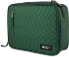 PackIt Freezable Classic Lunch Box, Checker Wave Olive, Built with ECOFREEZE Technology, Collapsible, Reusable, Zip Closure With Zip Front Pocket and Buckle Handle, Designed for Fresh Lunch On the Go